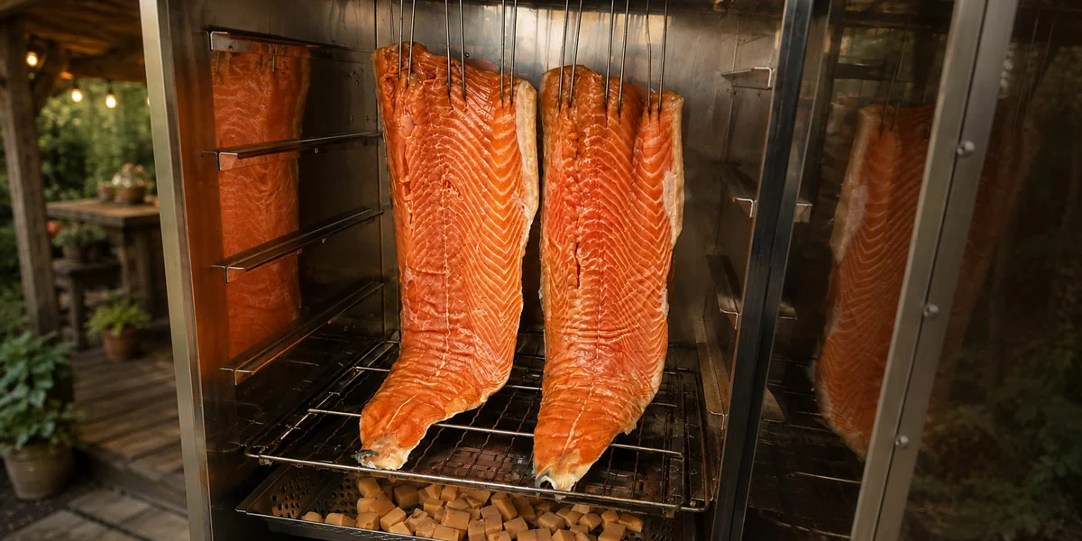 Salmon fillet in a smoker